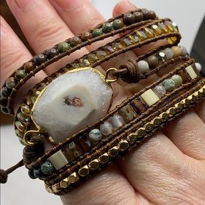 5 wrap leather and stone bracelet